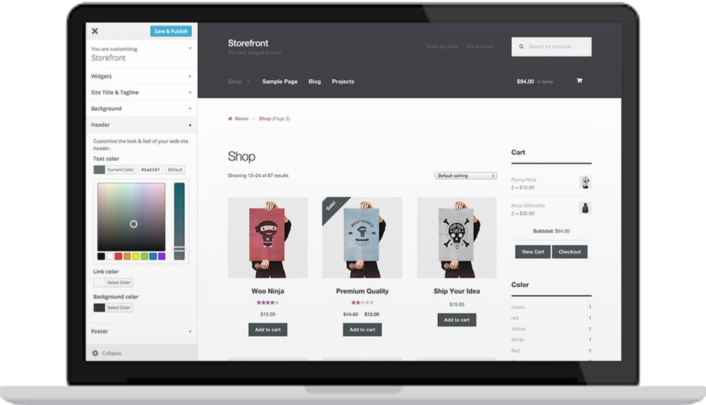 Online store created with WordPress WooCommerce